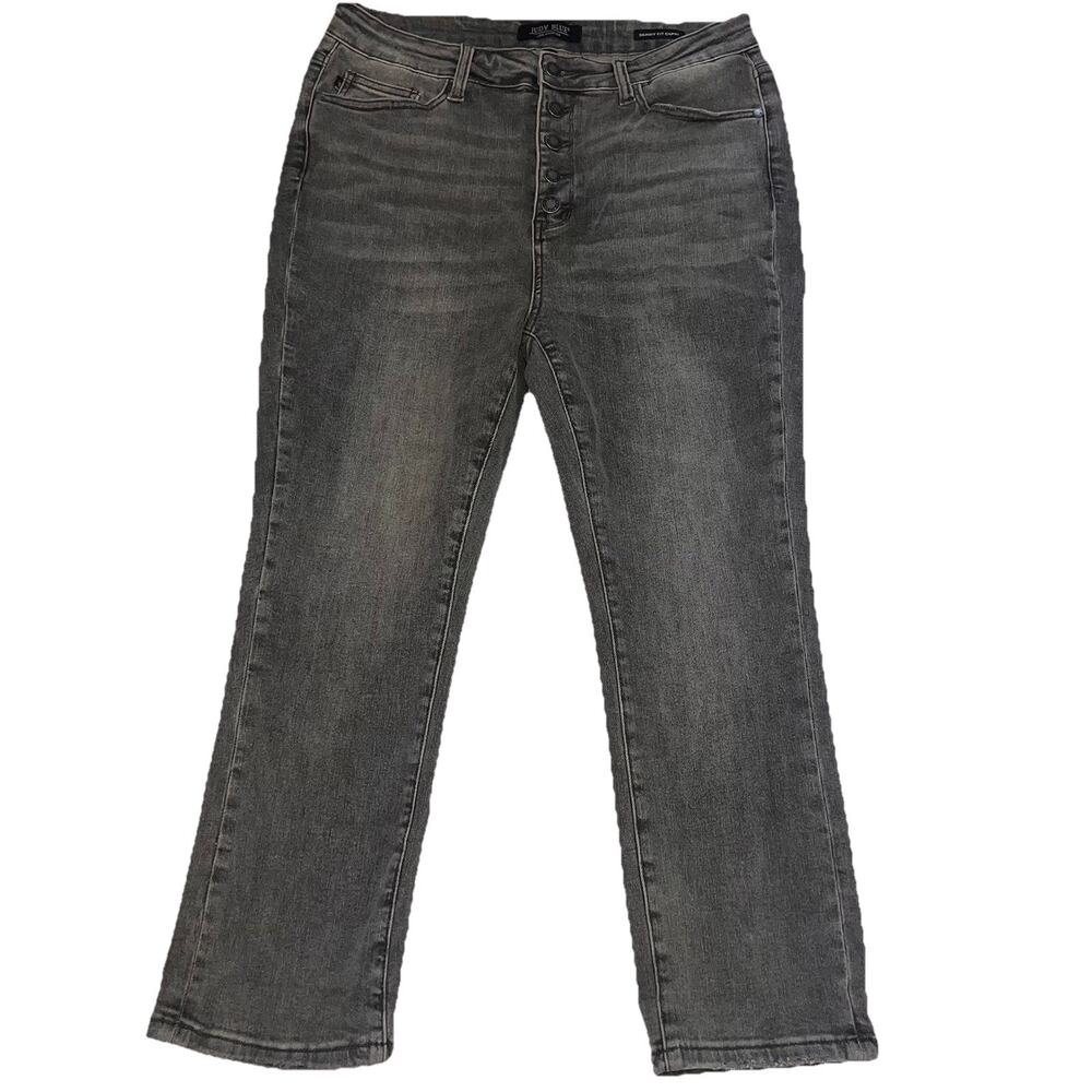 Judy Blue Jeans Womens Size 15/32 Gray Skinny Fit Capri Button Fly Stretch Denim